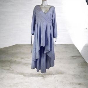 Tea n Cup Asymmetrical Blue Striped Dress